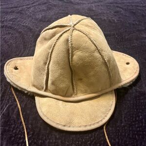 Vintage Shearling Hat with Ear Flaps and Leather Tie